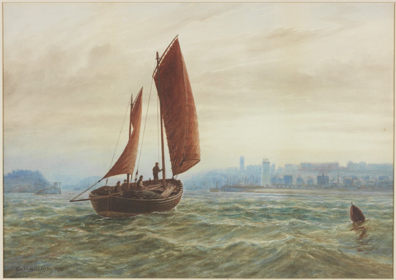 Off North Shields (kynä, akvarelli ja vartaloväri paperille) tekijältä Charles Napier Hemy