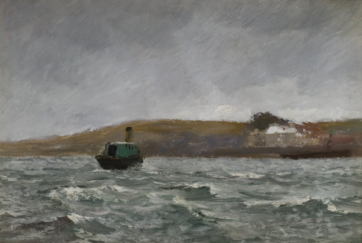 Merimaisema hinaajan kanssa (öljy paperille) tekijältä Charles Napier Hemy