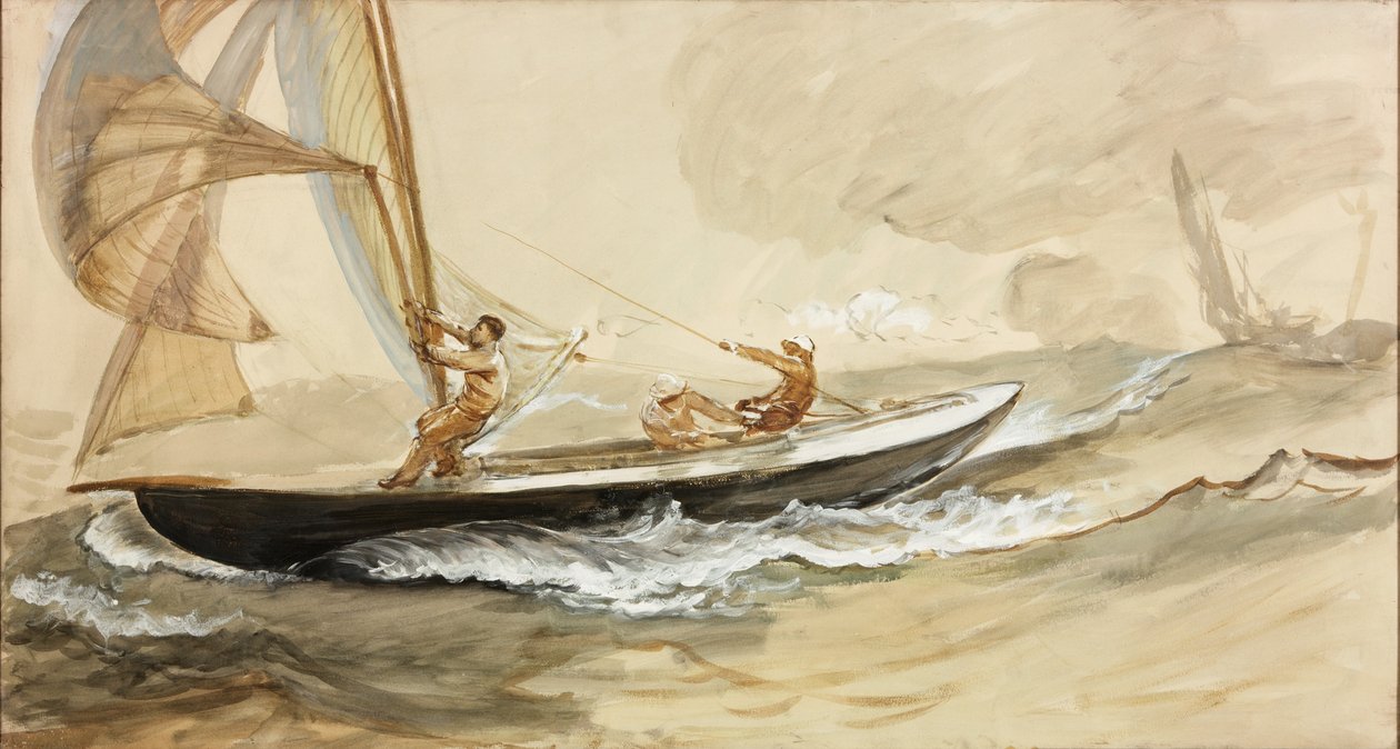 Study of a Racing Yacht (bodycolour ja vesiväri paperille) (Tutkimus kilpapurjeveneestä) tekijältä Charles Napier Hemy