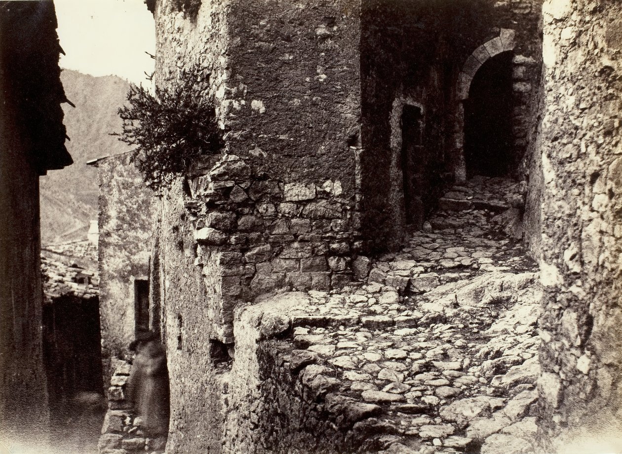 Katu Sainte-Agnesissa lähellä Roquebrunea, n. 1865. tekijältä Charles Nègre