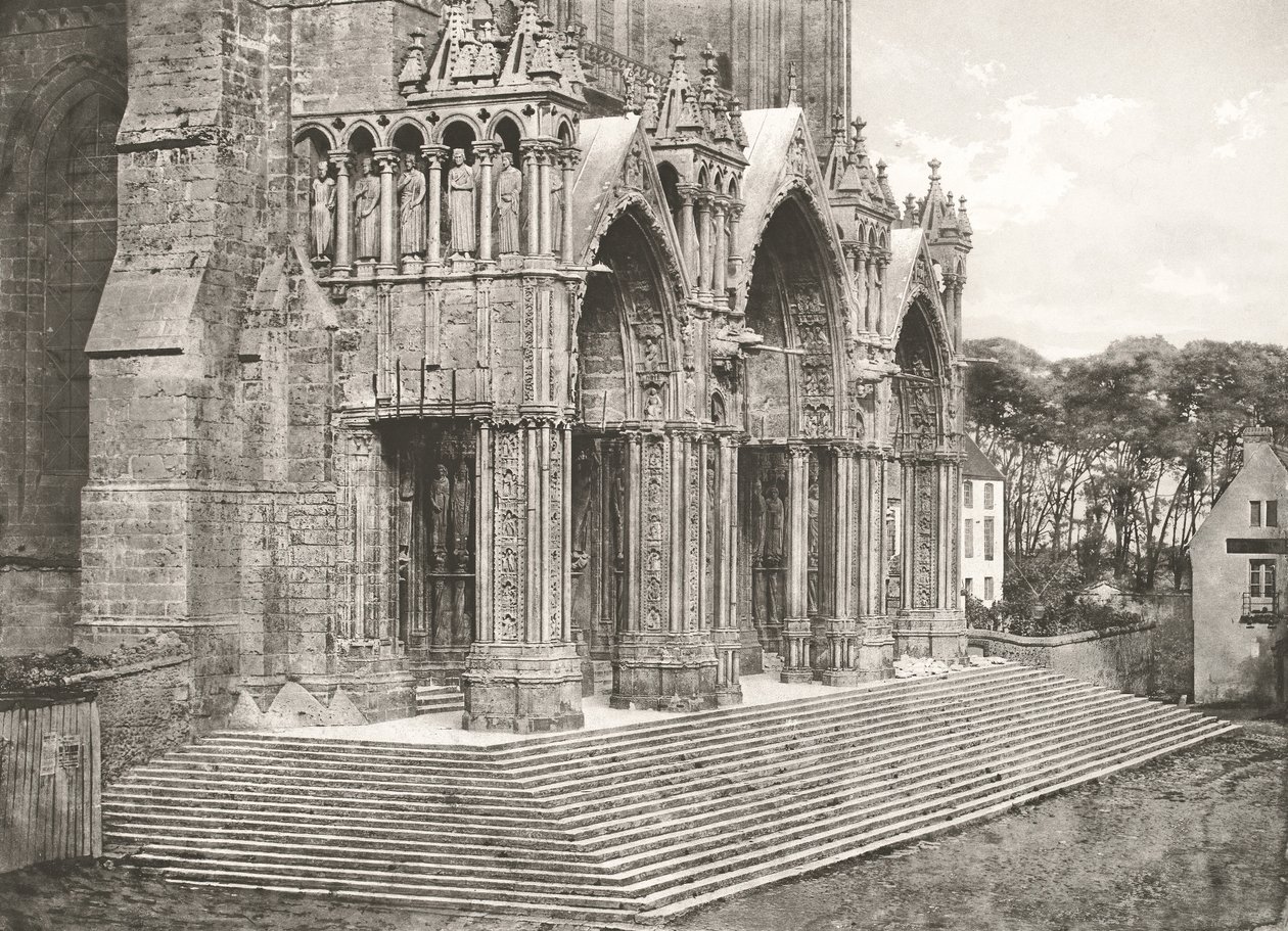 Chartresin katedraali - Portico du Midi XIIth Century, n. 1854, painettu n. 1857. tekijältä Charles Nègre