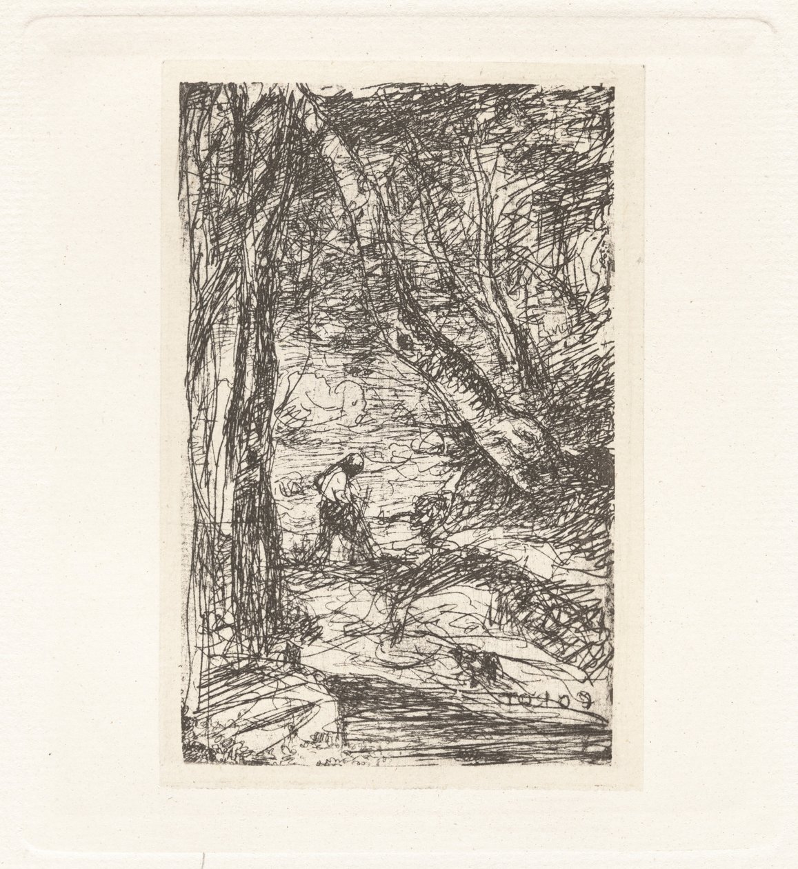 Levy XI – Puunhakkuja (Laatta XI – Puunhakkaaja) tekijältä Charles Nègre, Jean Baptiste Camille Corot, André Jammes