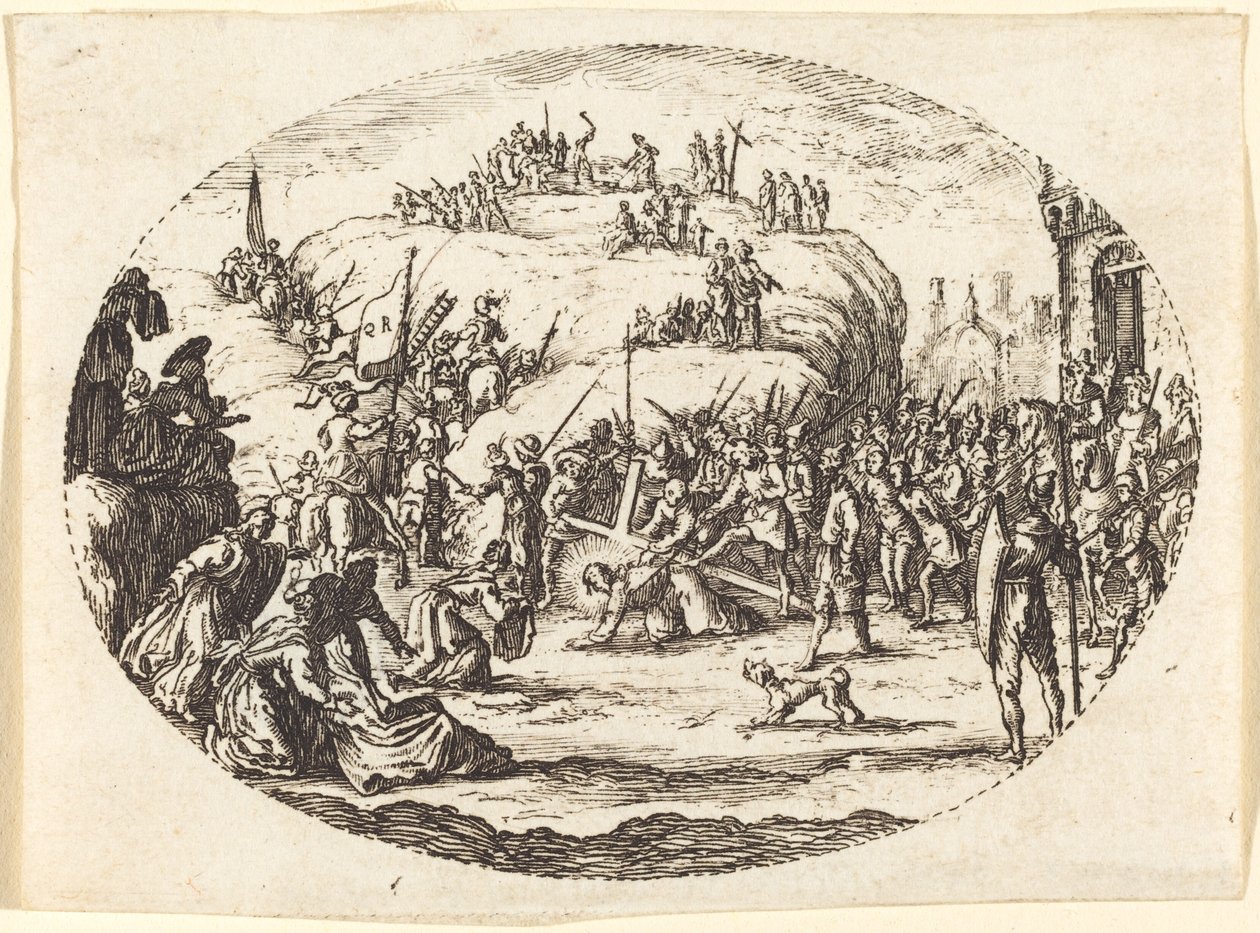 Pieni ristin kantaminen tekijältä Charles Nicolas Cochin I after Jacques Callot