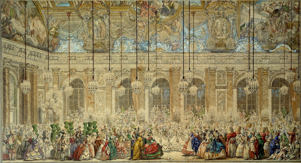 Pallonaamio tai Ifin pallo antaa ranskalaisen Louis Dauphinin (1729-1765) häihin espanjalaisen Marie Theresen (Marie-Theresen) kanssa Glace Galleryssä Versailles
