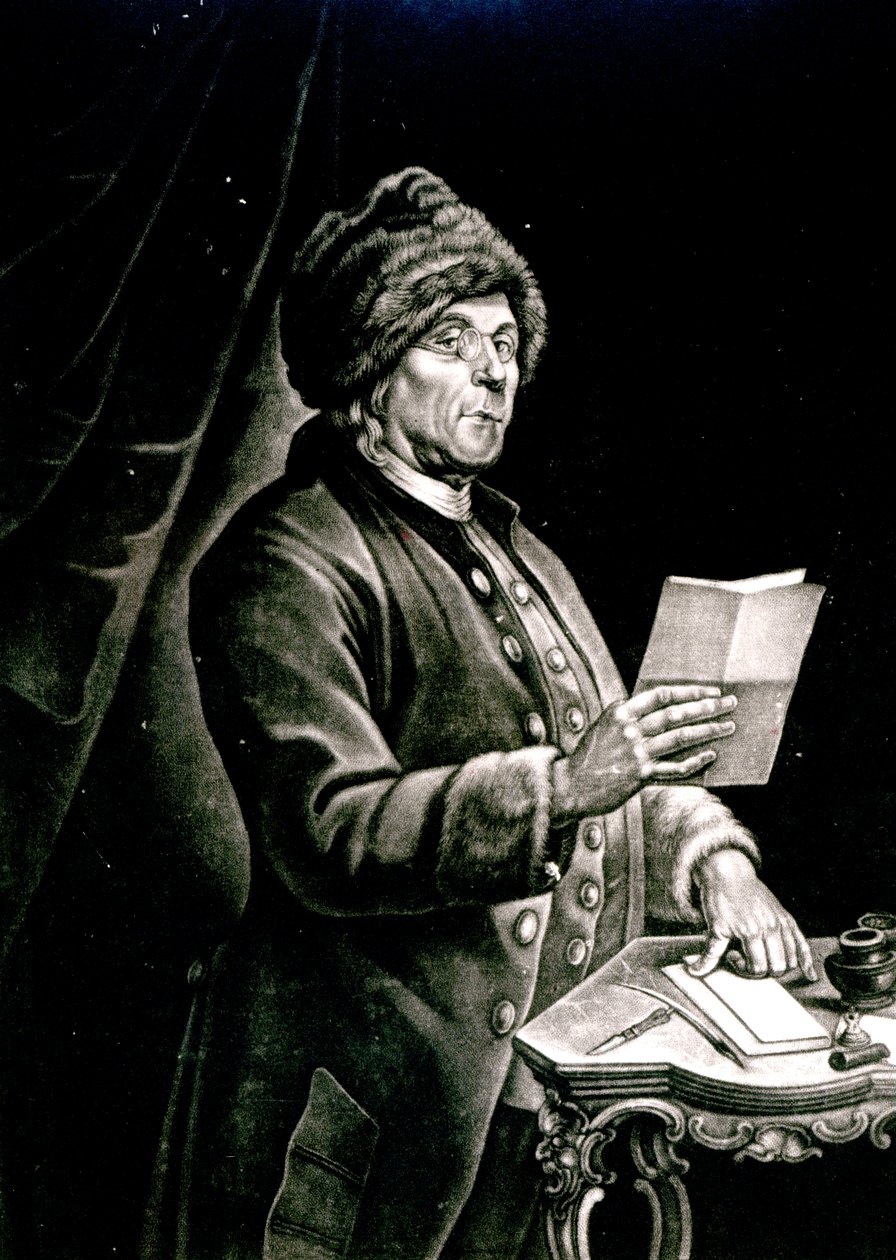 Benjamin Franklinin muotokuva, 1777 (litho) (bw kuva) tekijältä Charles Nicolas II Cochin