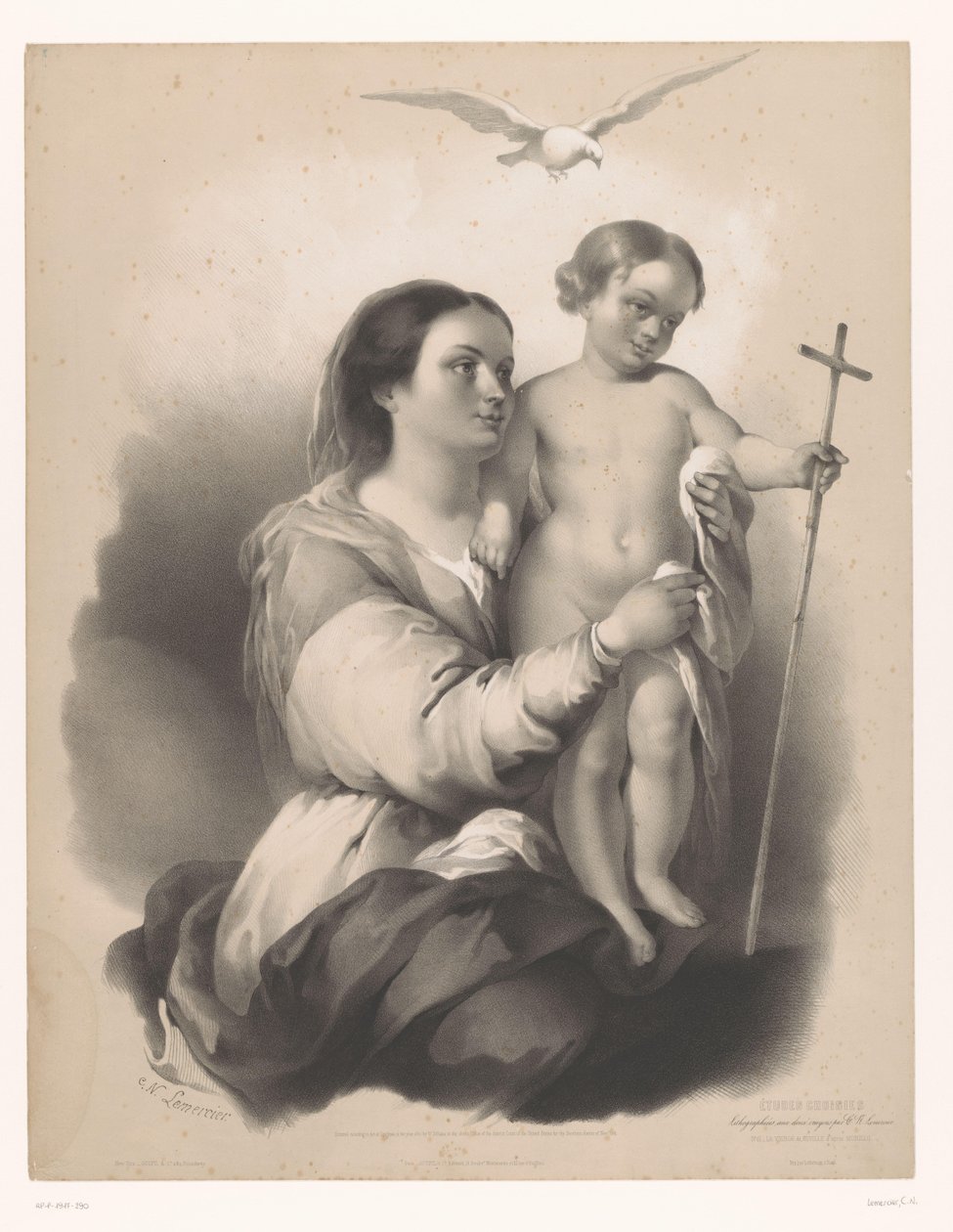 Madonna seisovan lapsen kanssa sylissään La Vierge de Seville (otsikko esineessä) Valittujen taiteilijoiden tutkimukset (sarjan nimi) Etudes choisies (sarjan nimi esineessä) tekijältä Charles Nicolas Lemercier