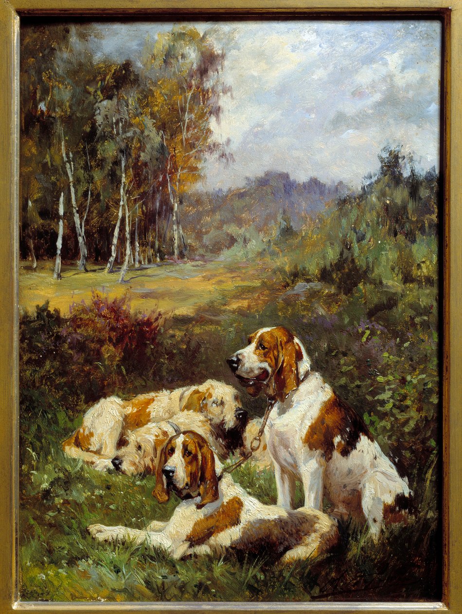 Neljä metsästyskoiraa. Charles Olivier De Pennen (1831-1897) maalaus tekijältä Charles Oliver de Penne