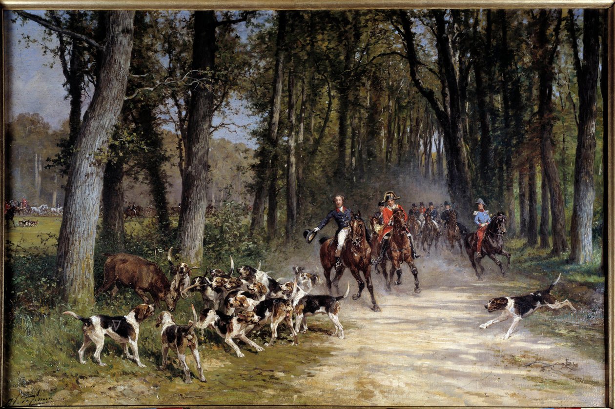 Orleansin metsästysherttua juoksi Sylvien lehtoon. Charles Olivier De Pennen (1831-1897) maalaus tekijältä Charles Oliver de Penne