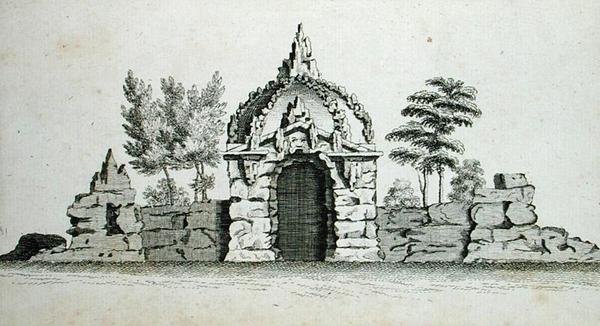 A Grotto, teoksesta "Ornamental Architecture in the Gothic, Chinese and Modern Taste", julkaistu 1758 (kaiverrus) tekijältä Charles Over