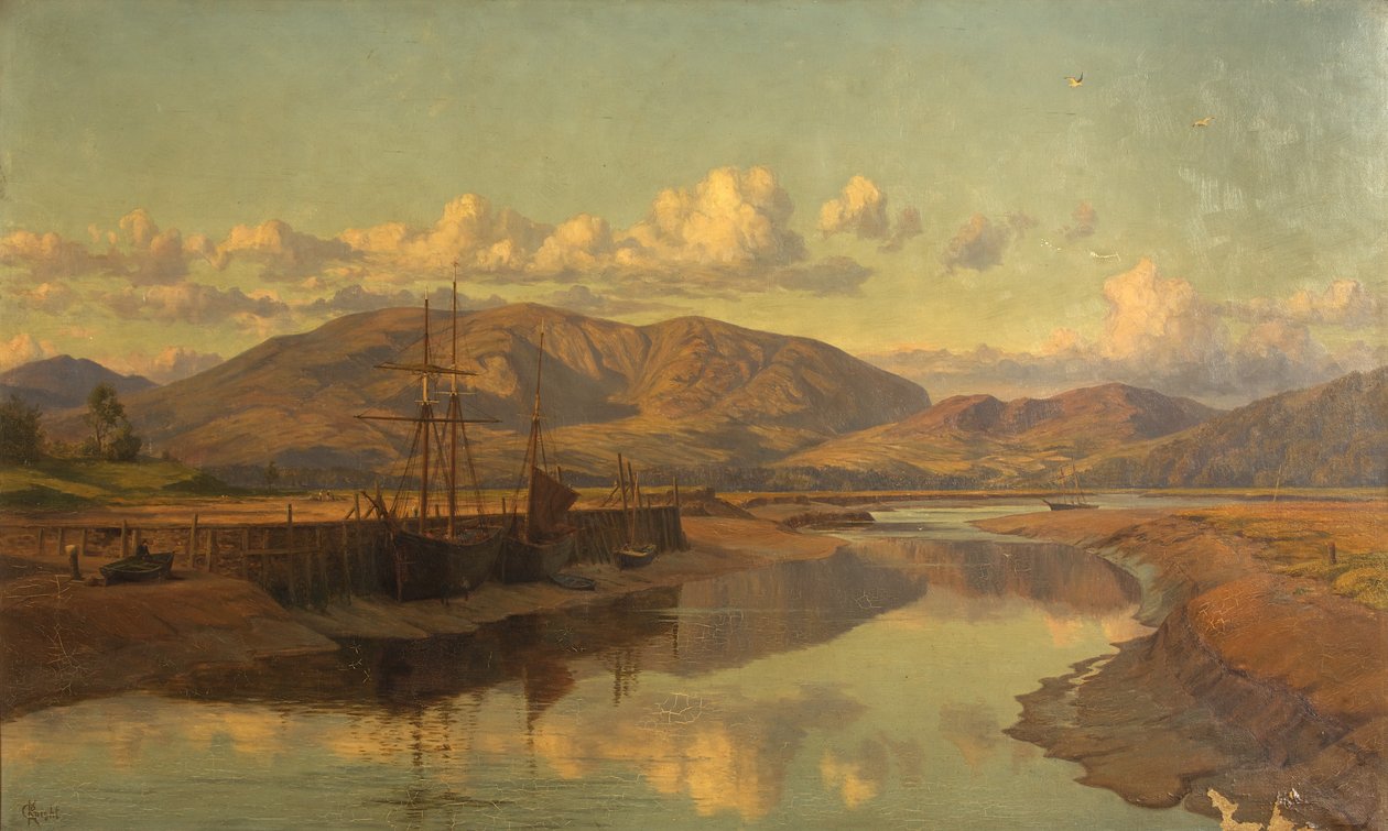 Old Wigtown Quay ja Cairnsmuir, n. 1890 (öljy kankaalle) tekijältä Charles Parsons Knight