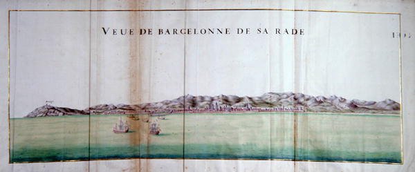 Näkymä Barcelonaan ja sen satamaan tekijältä Charles Pene