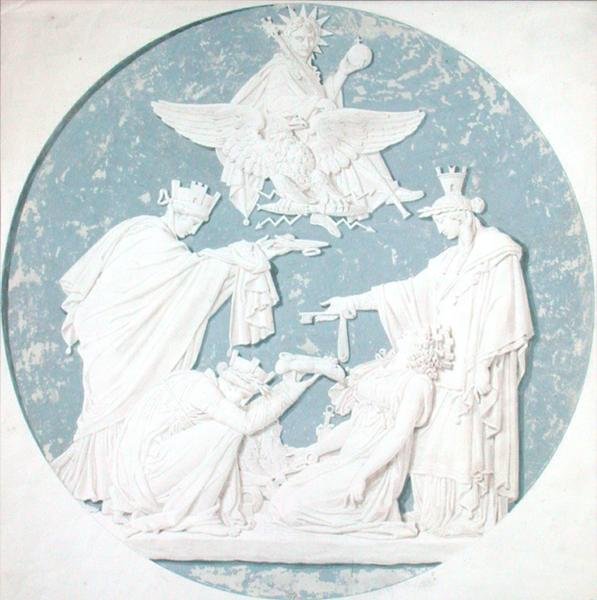 Suunnitelma Napoleonin (1769-1821) kunniaa kuvaavaan medaljonkiin (lyijykynä ja wc paperille). tekijältä Charles Percier