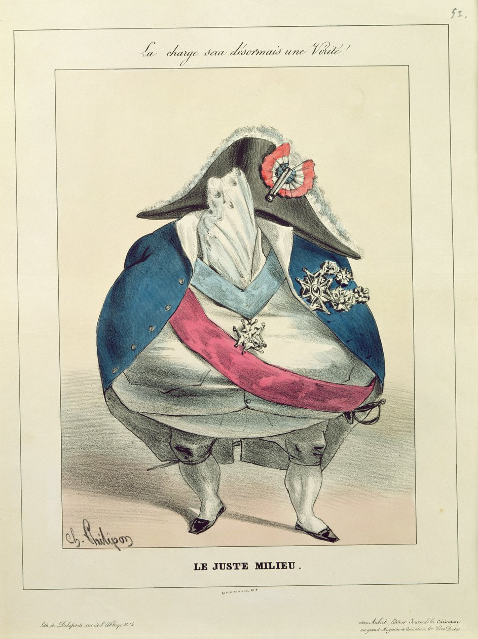 "The Happy Medium", karikatyyri Louis-Philippestä (1773-1850) tekijältä Charles Philipon