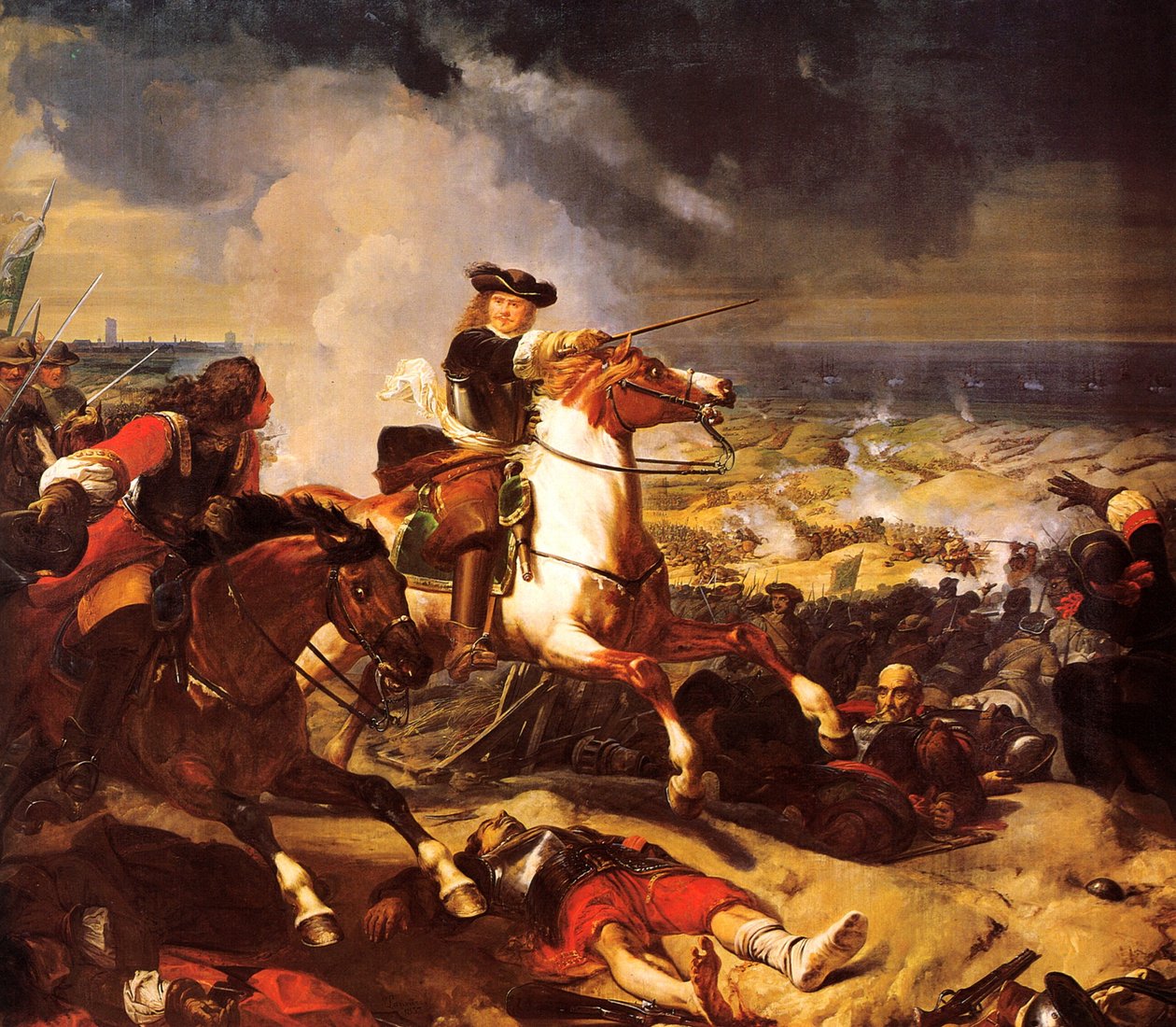 Dyynejä koskeva taistelu Dunkerquen piirityksessä, 14. kesäkuuta 1658. tekijältä Charles Philippe Lariviere