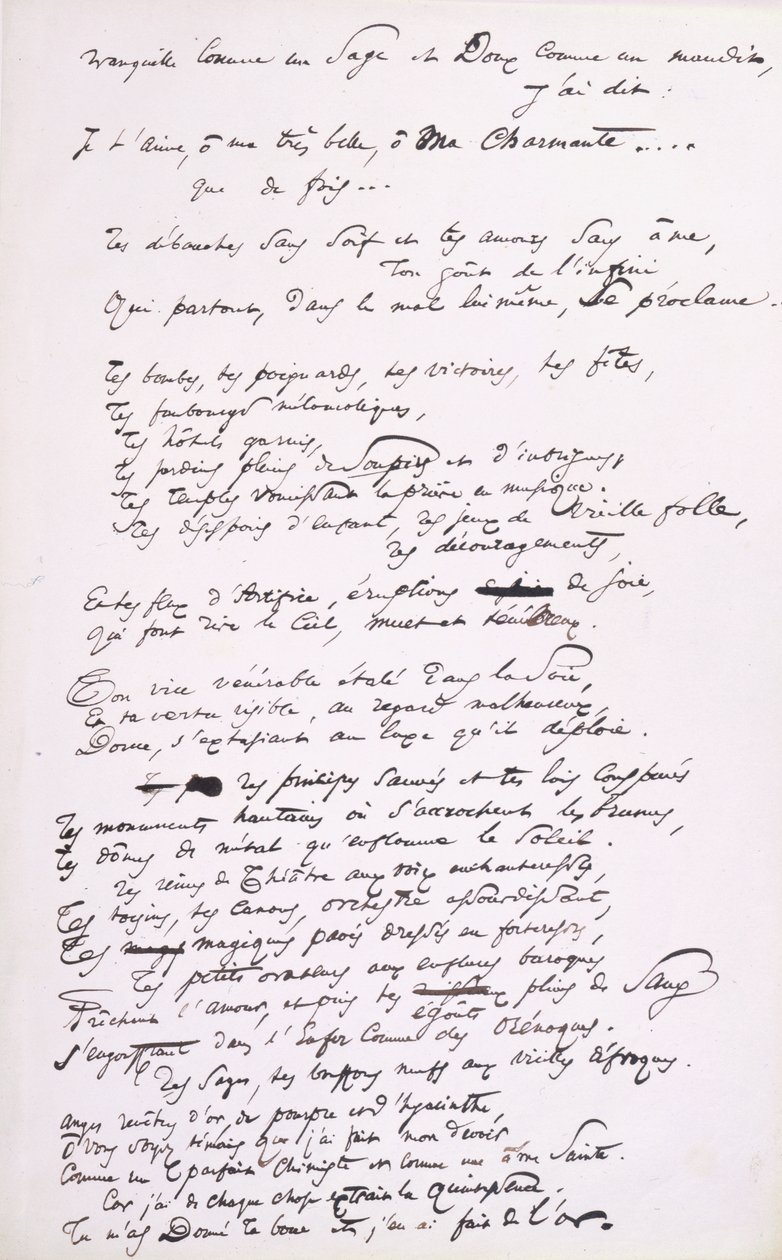 Projekti Les Fleurs du Malin 2. painoksen esipuheen (kynä ja muste paperille) tekijältä Charles Pierre Baudelaire