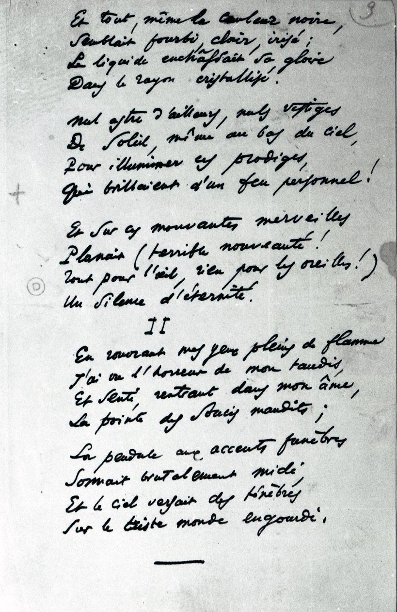 "Reve Parisien" nimikirjoitusruno (kynä ja muste paperille) (m/w kuva) tekijältä Charles Pierre Baudelaire