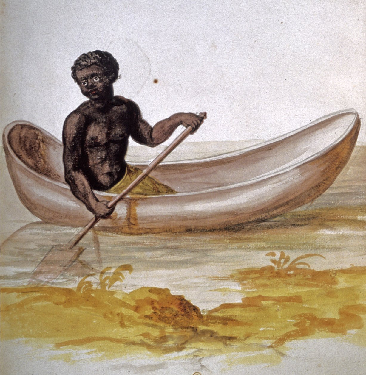 Nuori neekeri kanootissa Karibialla, n. 1686 (akvarelli) tekijältä Charles Plumier