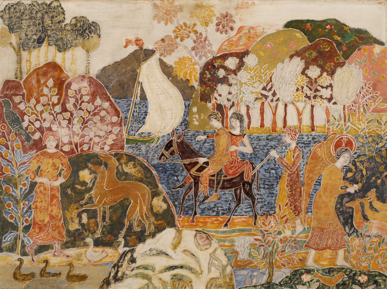 Pariskunta muulin päällä (öljy kankaalle) tekijältä Charles Prendergast