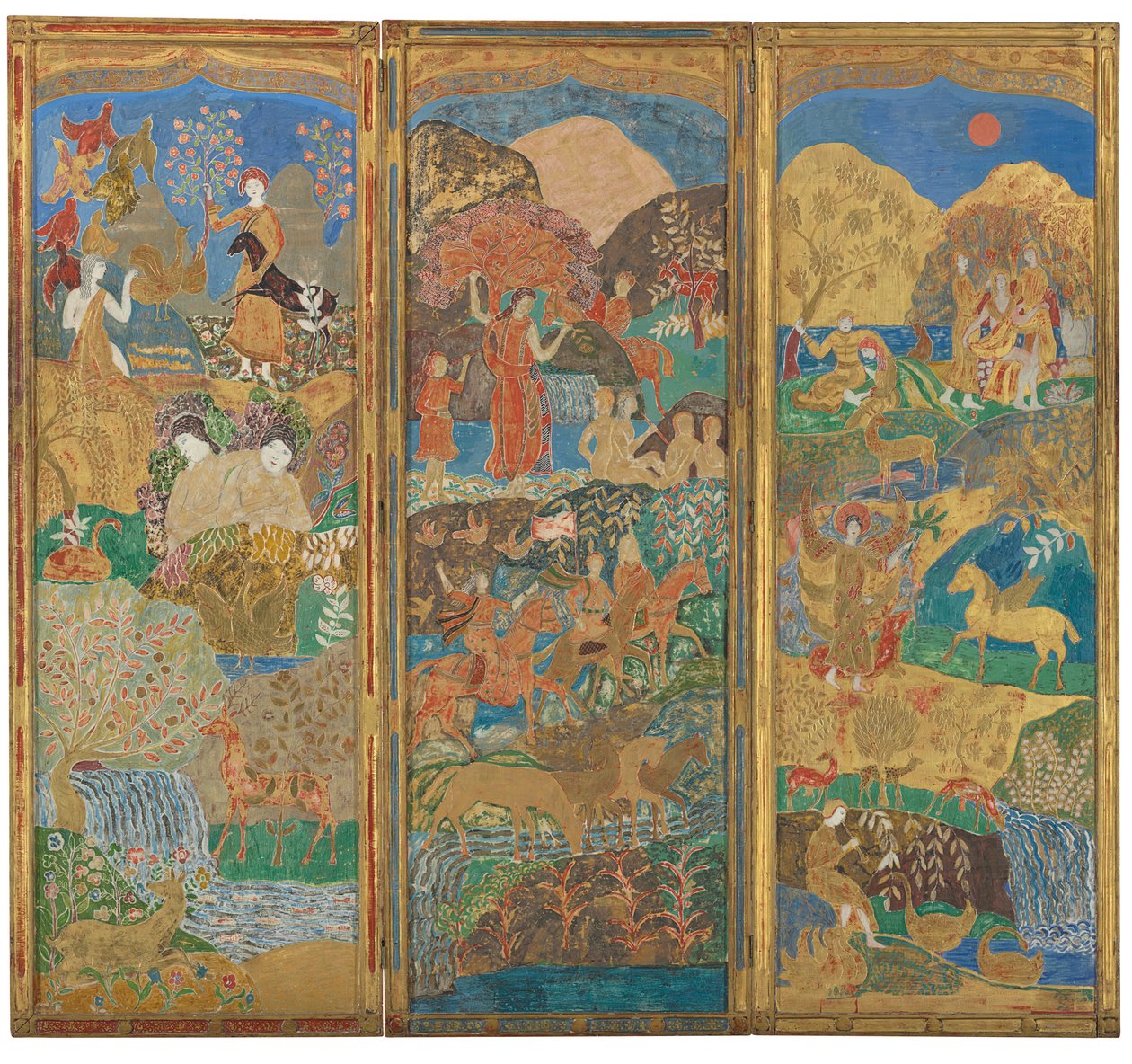 Kolmen paneelin näyttö, n. 1916-1917 (öljy- ja kultalehti gessoed-puussa) tekijältä Charles Prendergast