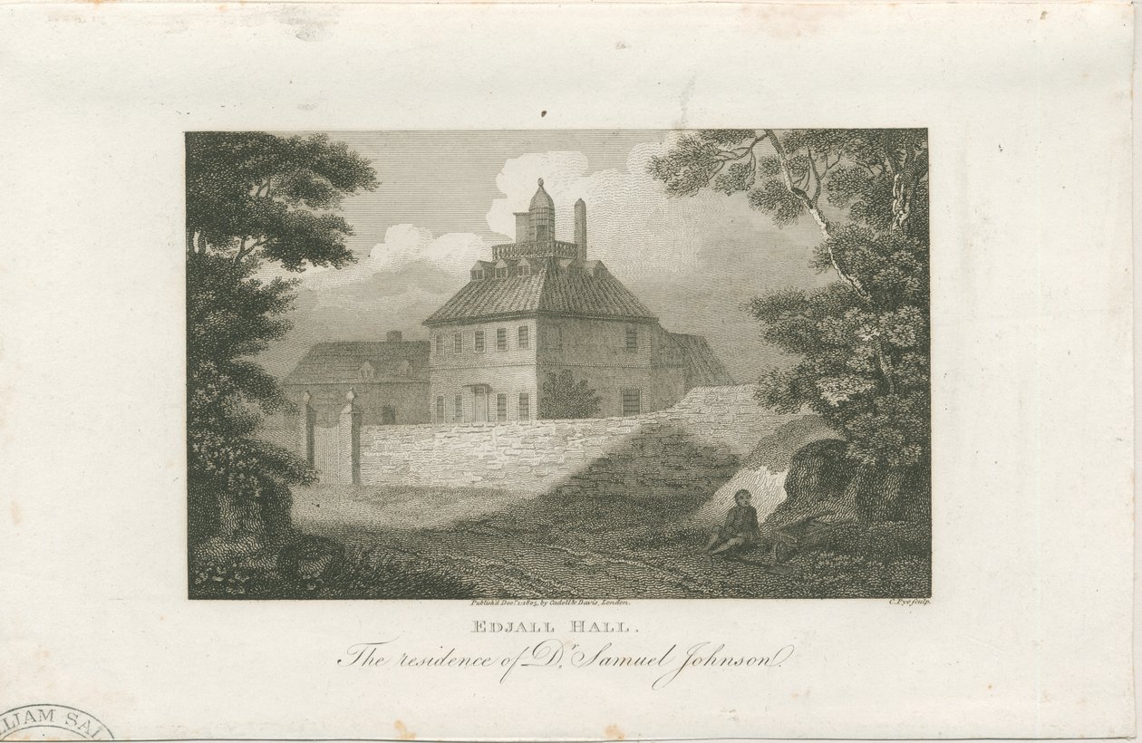 Lichfield - Edial Hall: kaiverrus, nd [c 1805] (painettu) tekijältä Charles Pye