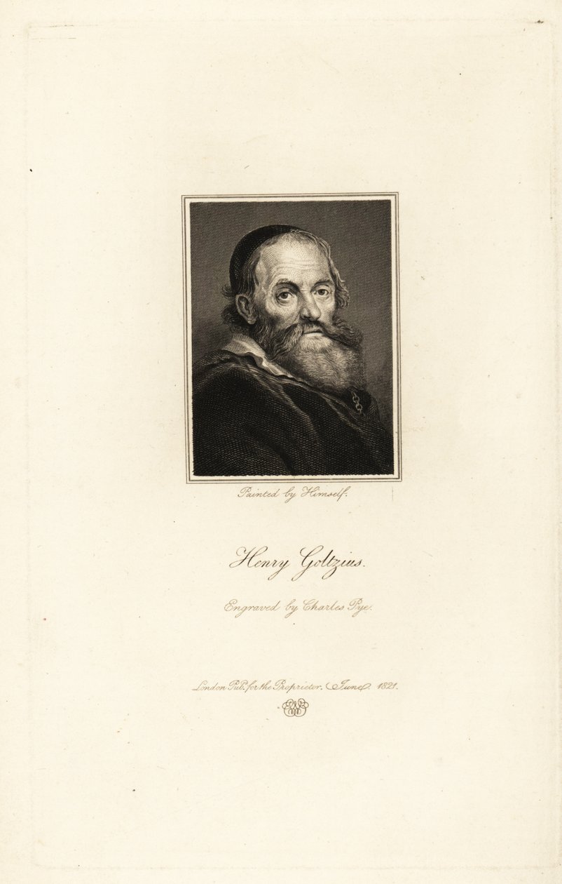 Hendrick Goltziuksen muotokuva, saksalaissyntyinen hollantilainen taidegraafikko, piirtäjä ja taidemaalari tekijältä Charles Pye