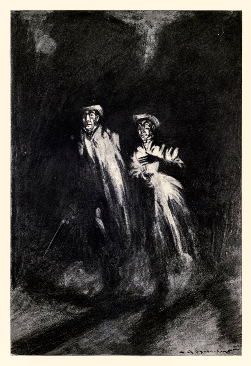 Heittoivat kynttilän valoa edestakaisin heidän askeleistaan Robert Louis Stevensonin (1850-1894) "Tohtori Jekyllin ja herra Hyden omituisesta tapauksesta", jonka kuvitti Charles Raymond Macauley (1871-1934) tekijältä Charles Raymond Macauley