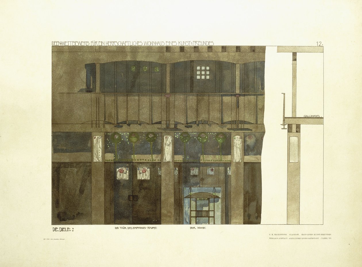 Sisääntulo, n. 1901 (värilitografia) tekijältä Charles Rennie (after) Mackintosh