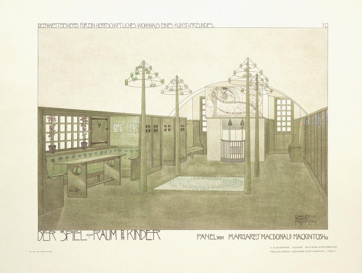 Taimitarha, n. 1901 (värilitografia) tekijältä Charles Rennie (after) Mackintosh