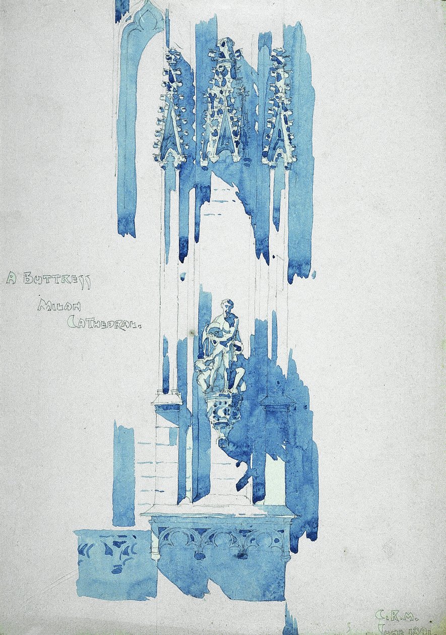 Buttress, Milanon katedraali, 1891 (lyijykynä ja akvarelli paperille) tekijältä Charles Rennie Mackintosh