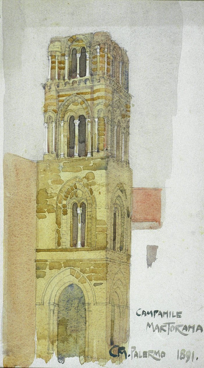 Campanile Martorana, Palermo, 1891 (lyijykynä ja akvarelli) tekijältä Charles Rennie Mackintosh