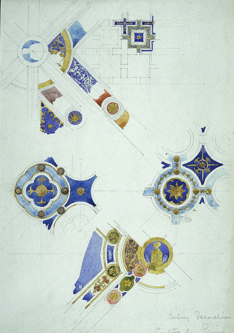 Katon koristelu, Certosa di Pavia, 1891 (lyijykynä ja akvarelli paperille) tekijältä Charles Rennie Mackintosh