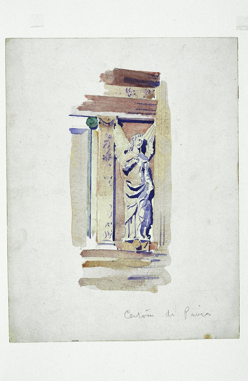 Certosa di Pavia (tutkimus veistoksellisesta enkelistä), 1891 (lyijykynä ja akvarelli paperille) tekijältä Charles Rennie Mackintosh