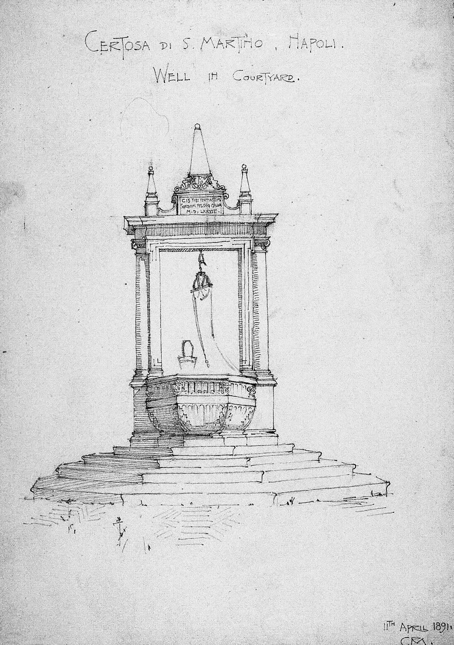 S. Martinon kartano, Napoli, kaivo sisäpihalla, 1891. tekijältä Charles Rennie Mackintosh