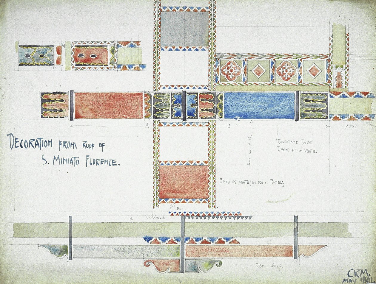 Koriste S. Miniaton katolta, Firenze, 1891 (lyijykynä ja akvarelli paperille). tekijältä Charles Rennie Mackintosh