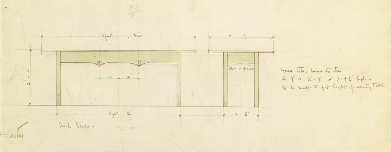 Suunnittelu ruokapöydälle ja pienelle pöydälle (akvarelli) tekijältä Charles Rennie Mackintosh