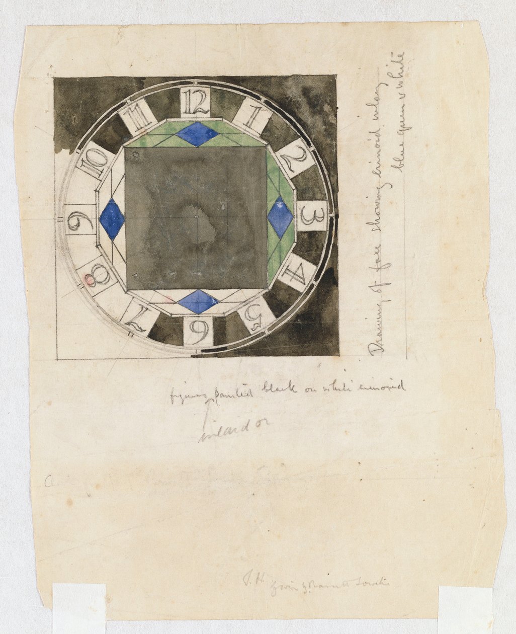 Suunnittelu kellotaululle, W.J. Bassett-Lowke, 1917 tekijältä Charles Rennie Mackintosh