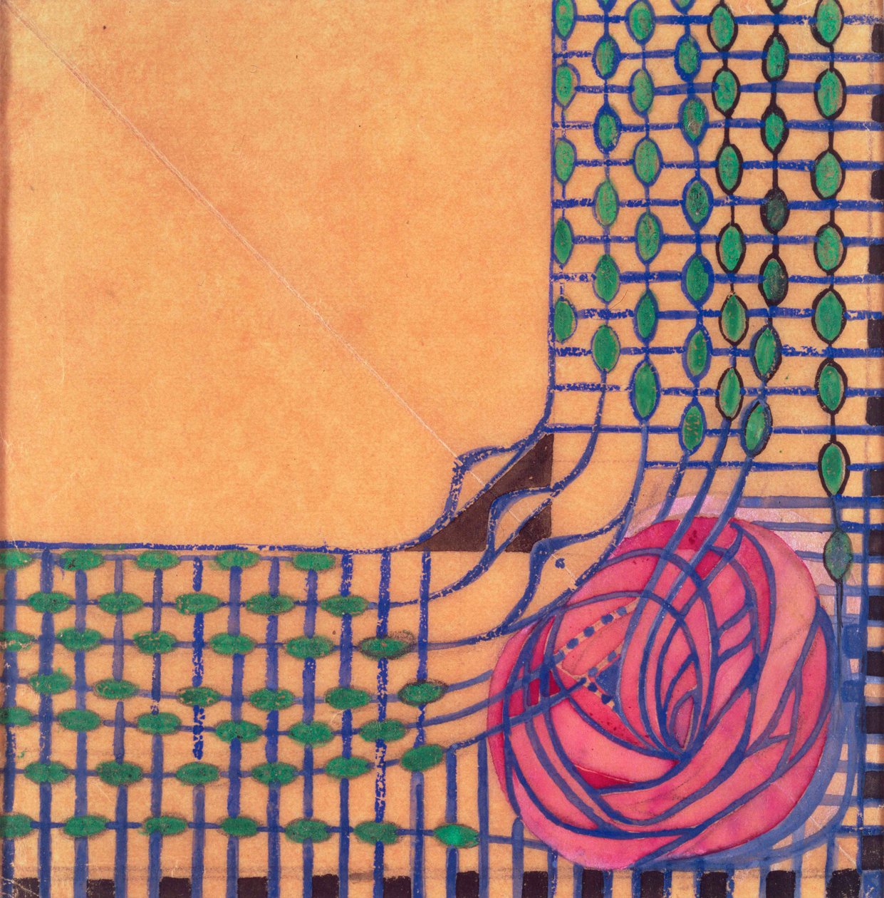 Painetun tekstiilin suunnittelu (akvarelli) tekijältä Charles Rennie Mackintosh