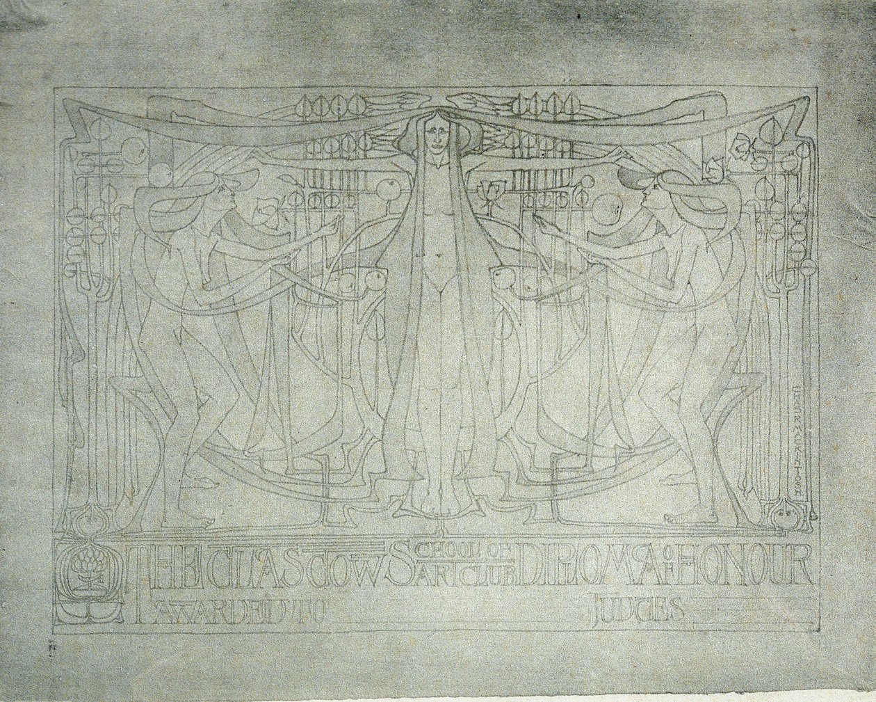 Diploma of Honour, Glasgow School of Art, 1893 (vesivärivedos riisipaperille). tekijältä Charles Rennie Mackintosh