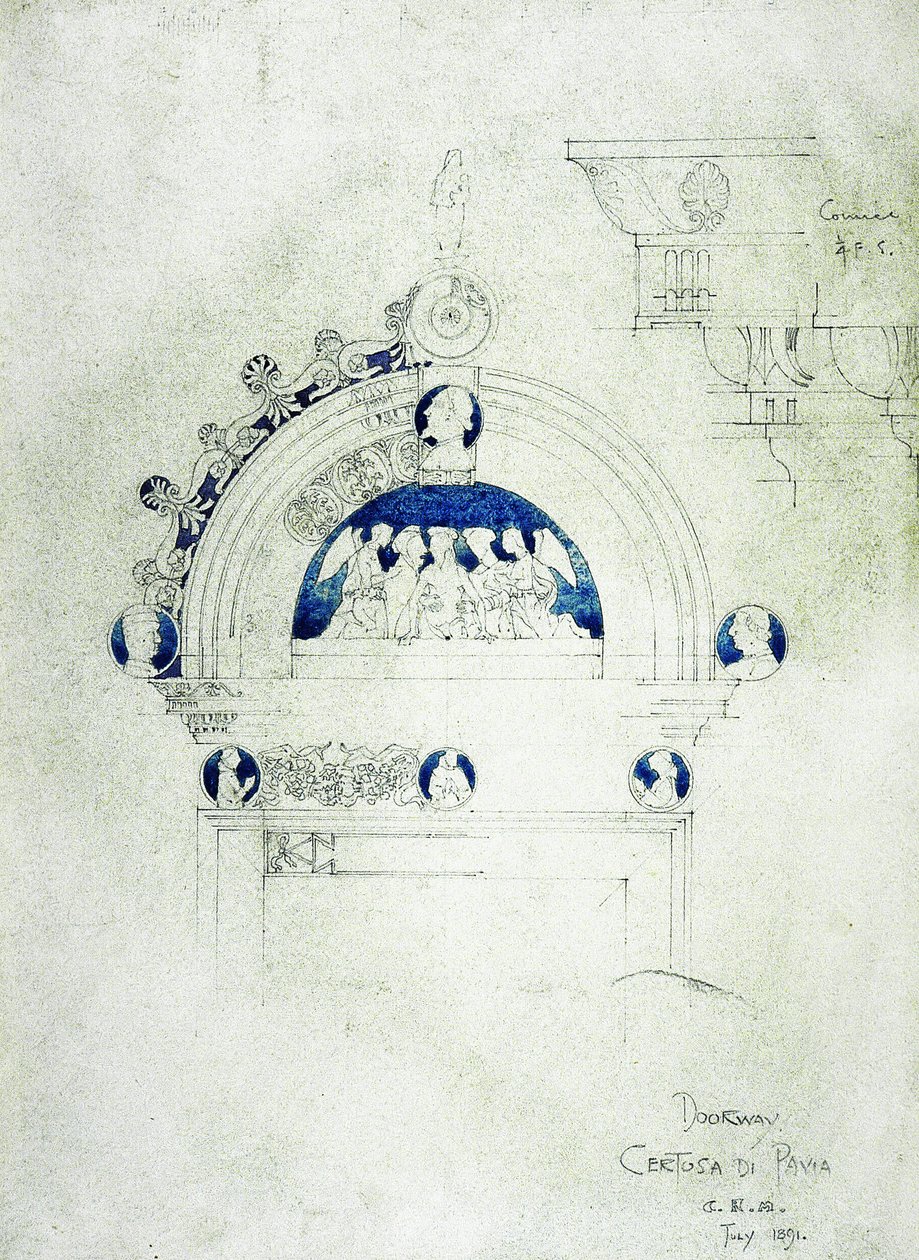 Oviaukko, Certosa di Pavia, 1891 (lyijykynä ja akvarelli paperille) tekijältä Charles Rennie Mackintosh