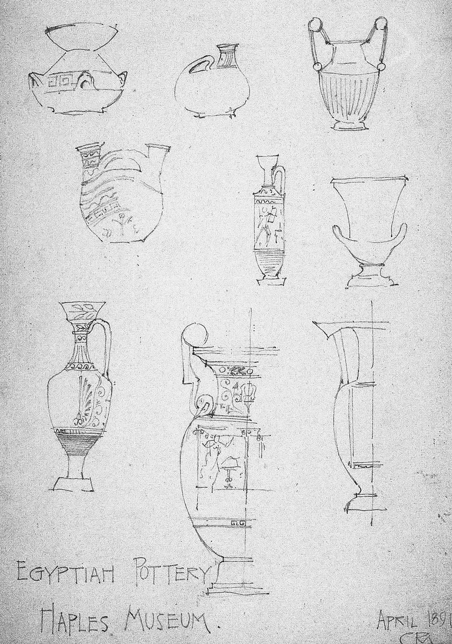 Egyptiläistä keramiikkaa, Napolin museo, 1891 tekijältä Charles Rennie Mackintosh