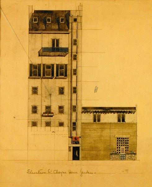Ehdotetun studion korotus Glebe Placessa ja Upper Cheyne Walkissa tekijältä Charles Rennie Mackintosh