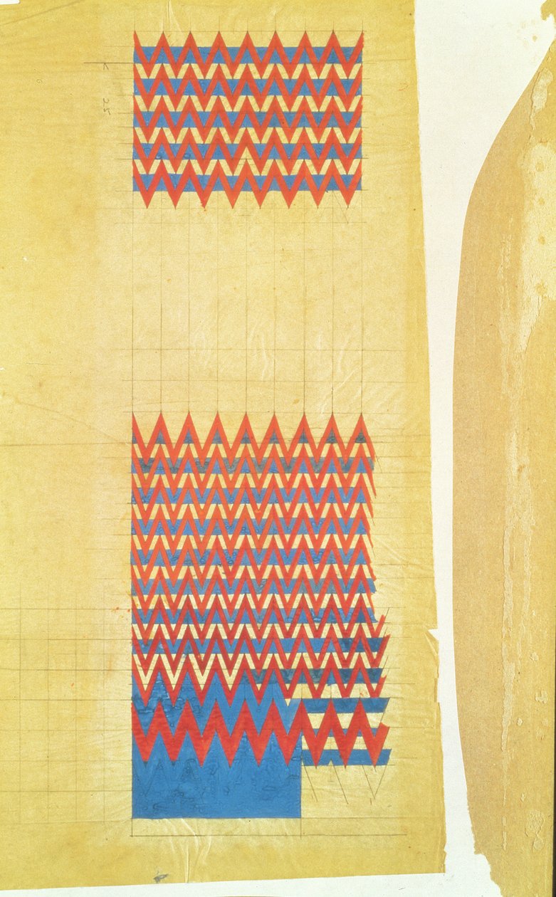Kangassuunnittelu, 1916 (lyijykynä & vartaloväri öljytyllä kuultopaperilla) tekijältä Charles Rennie Mackintosh