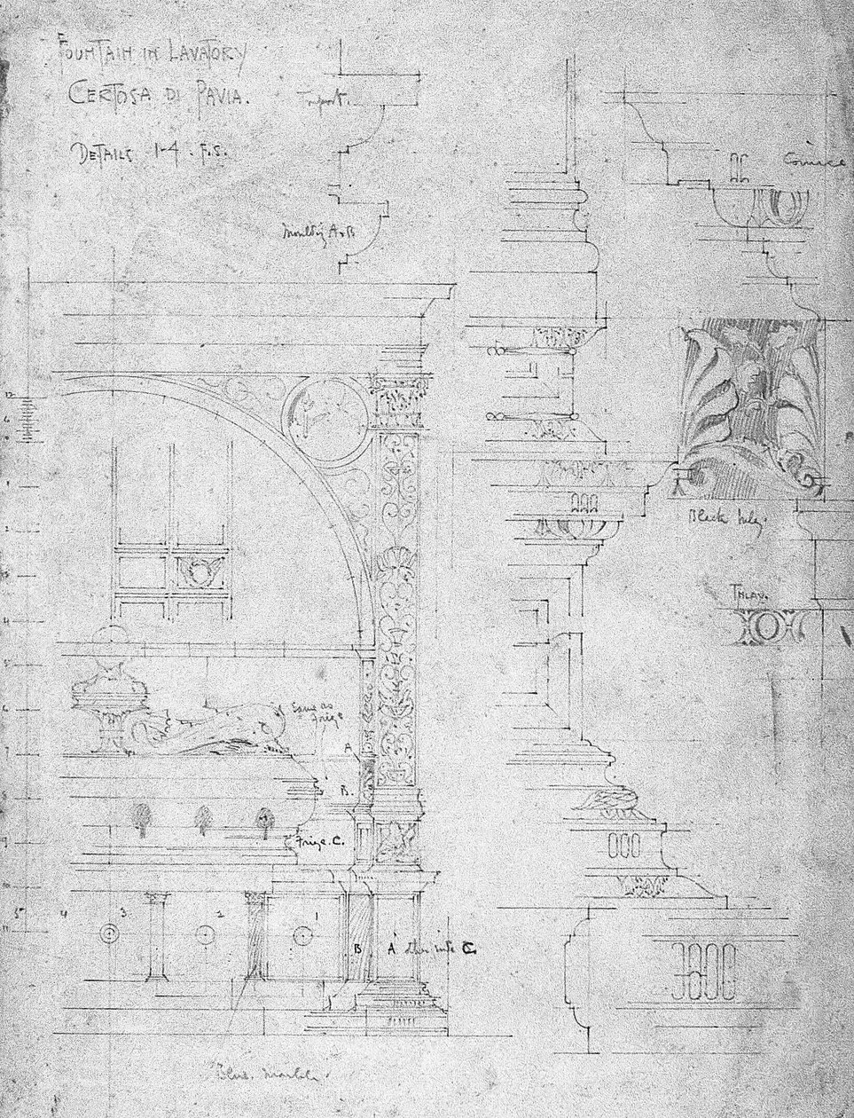 Suihkulähde WC:ssä, Certosa di Pavia, 1891. tekijältä Charles Rennie Mackintosh