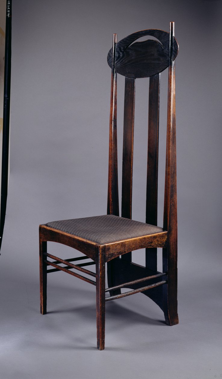 Korkeaselkätuoli, joka on suunniteltu Miss Cranstons Argyle Street Tea Roomsille, Glasgow, 1897 (petsattu tammi) tekijältä Charles Rennie Mackintosh