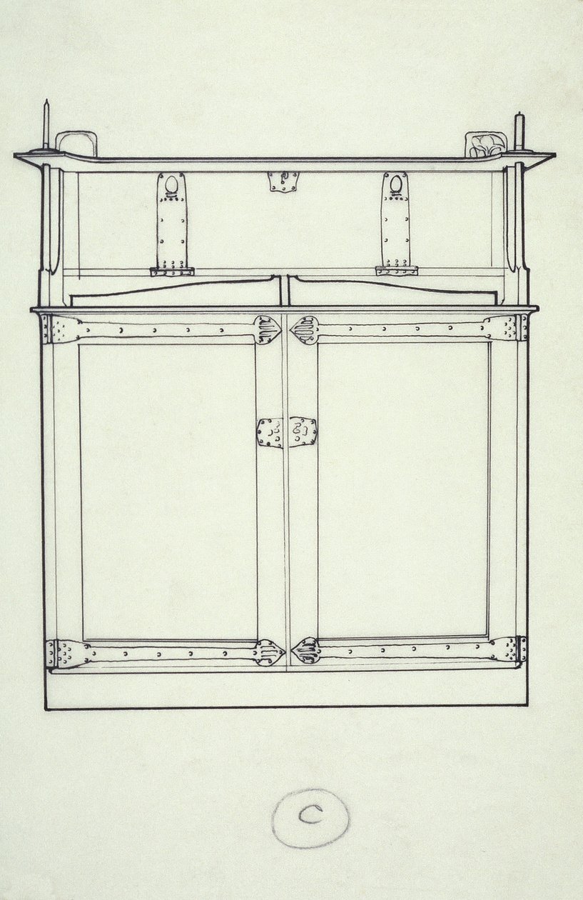 Viivapiirustus huonekaluista (kaappi), n. 1910 (muste paperille) tekijältä Charles Rennie Mackintosh