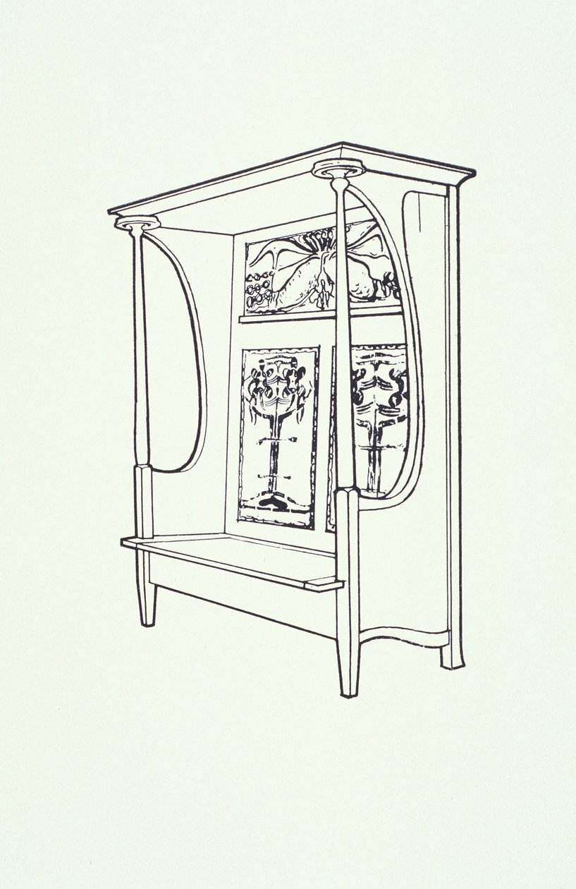Viivapiirros huonekalusta (kaappi), noin 1910 (tussi paperille). tekijältä Charles Rennie Mackintosh
