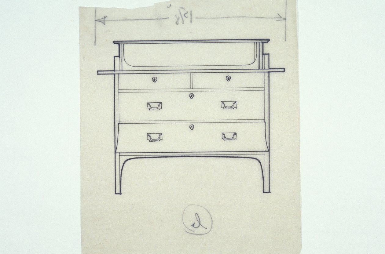 Viivapiirros huonekalusta (maalatut paneelit), noin 1910 (tussi paperille). tekijältä Charles Rennie Mackintosh