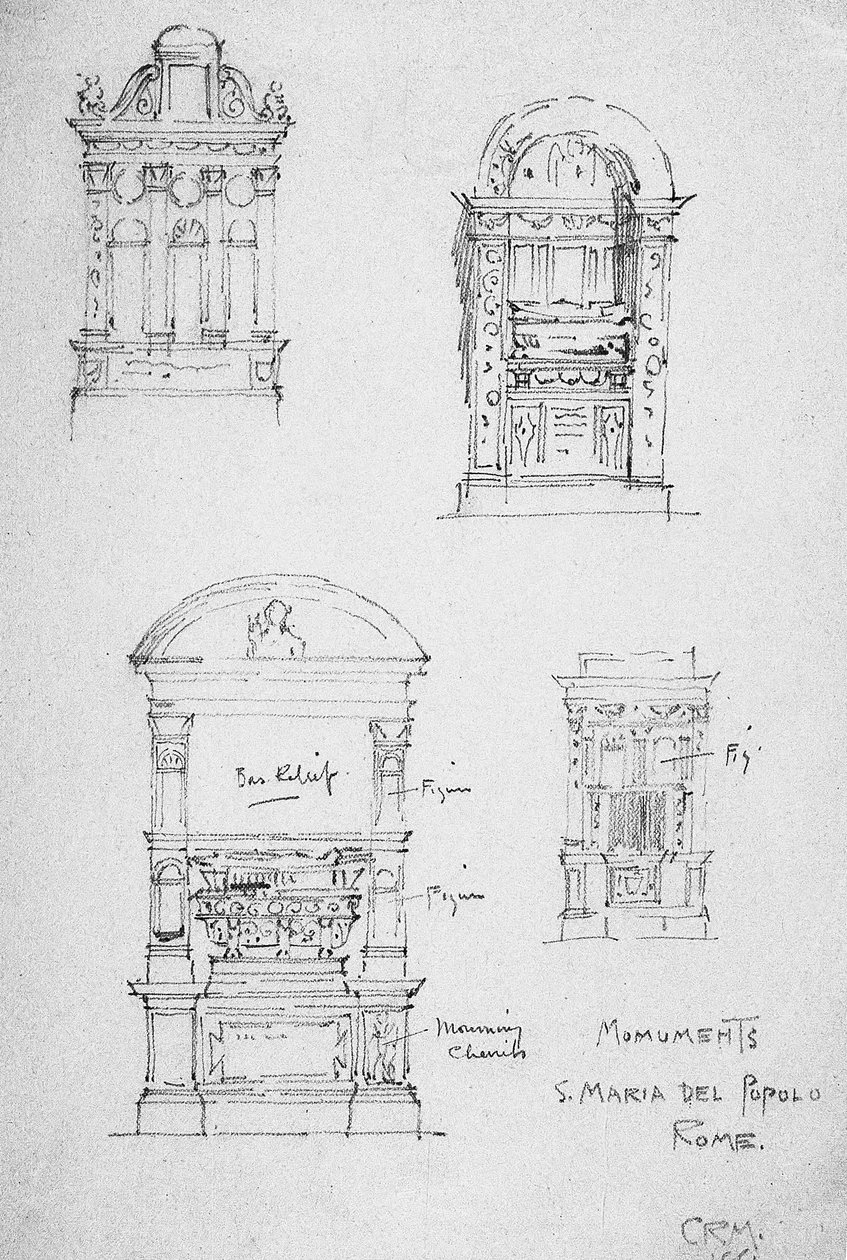 Muistomerkit, S. Maria del Popolo, Rooma, 1891. tekijältä Charles Rennie Mackintosh