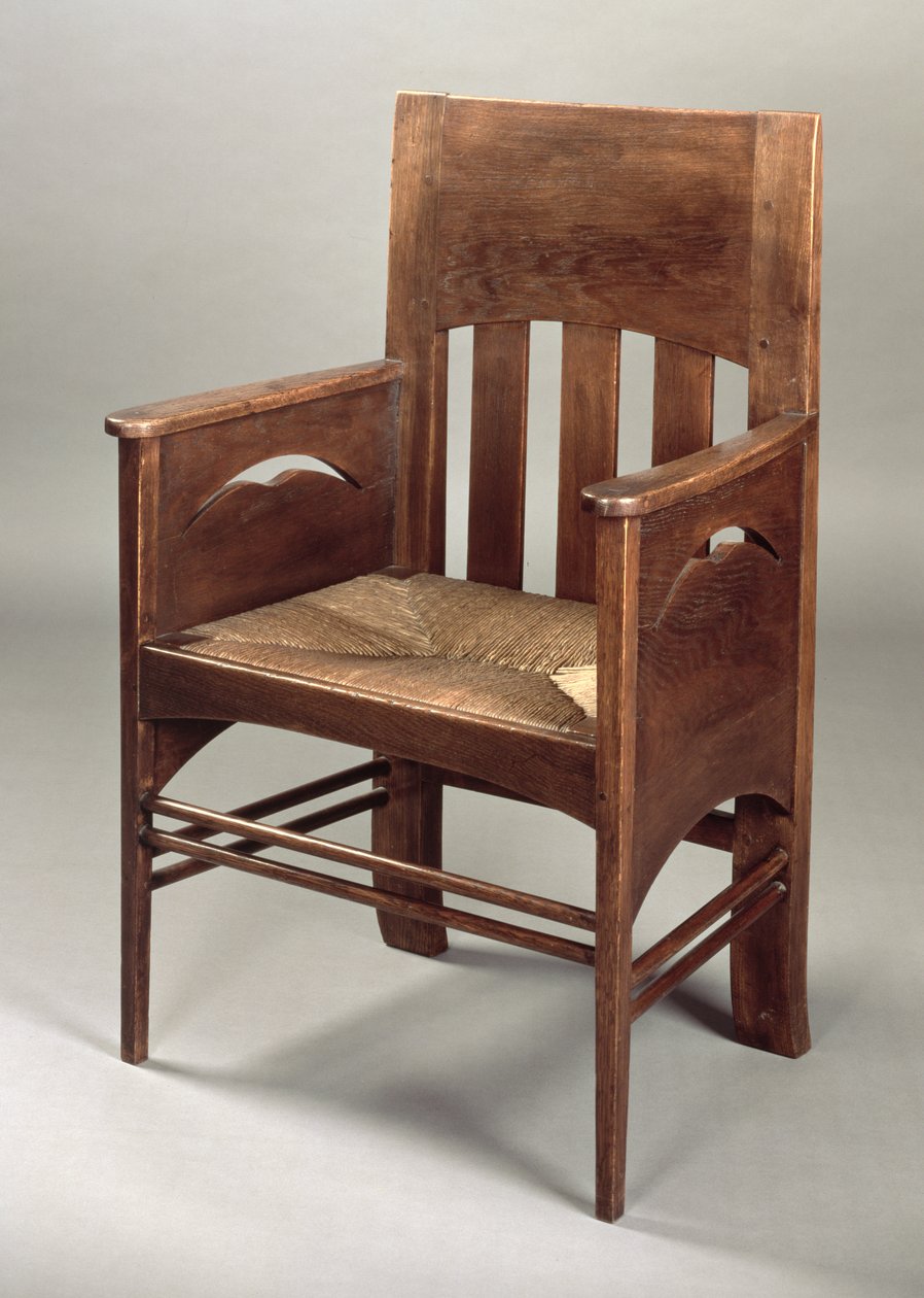 Oak Nojatuoli, n. 1897 (tammipuu ja ruskea) tekijältä Charles Rennie Mackintosh