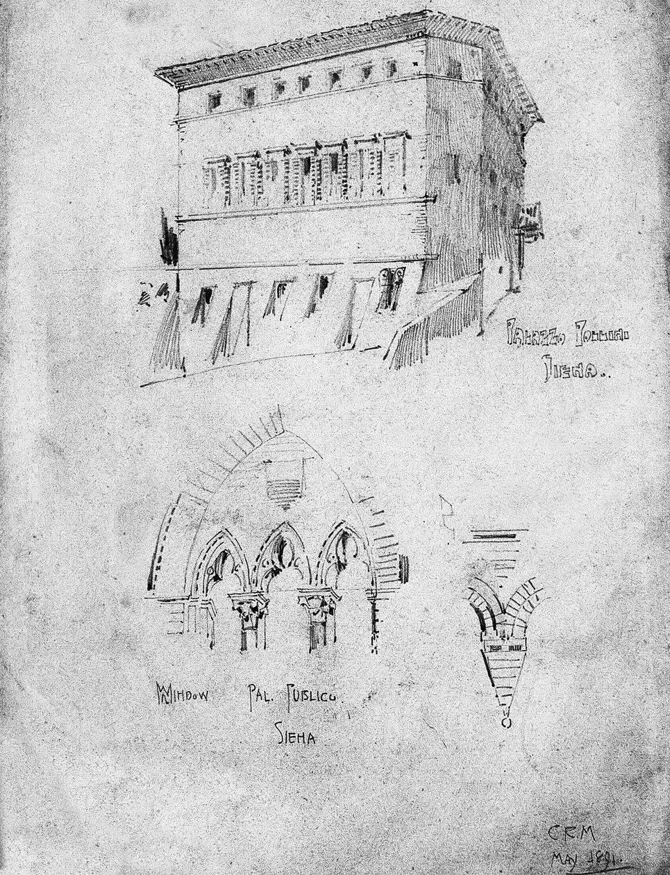 Palazzo Pollini ja Palazzo Pubblicon ikkuna, Siena, 1891. tekijältä Charles Rennie Mackintosh